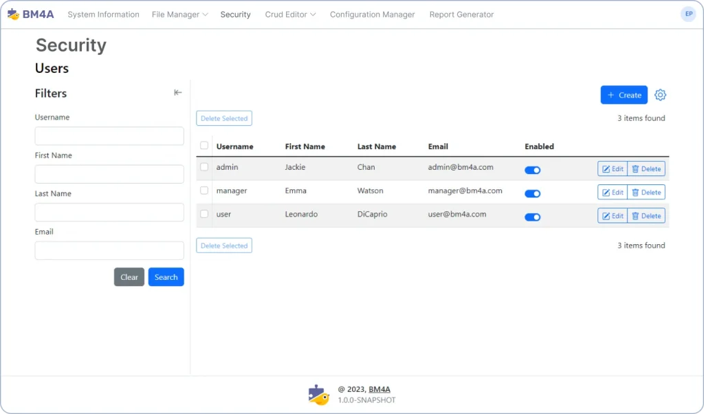 Custom Web Application Development with BM4A Ready-made Modules. Administrative Resource.