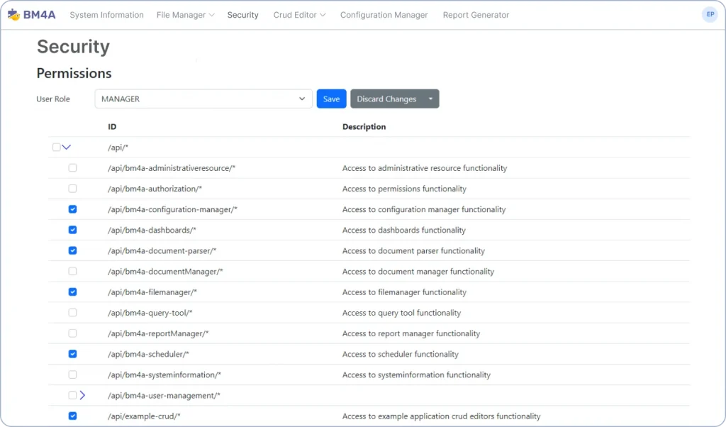 Custom Web Application Development with BM4A Ready-made Modules. Administrative Resource.